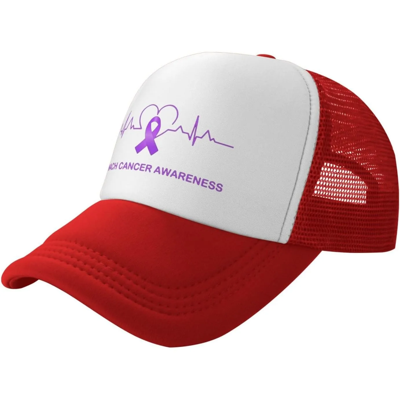 Stomach Cancer Awareness Trucker Hat Purple Ribbon Mesh Baseball Snapback Cap Unisex Outdoor
