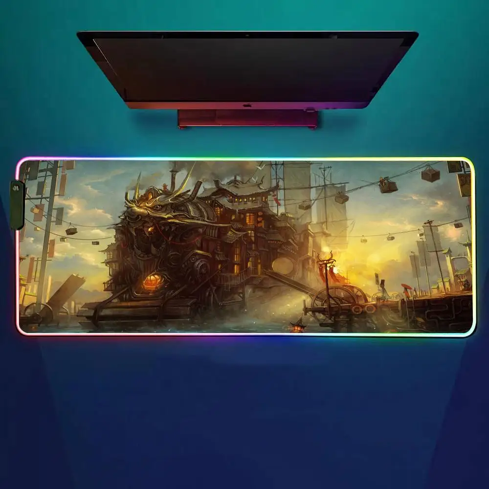 

Steampunk Mouse Pad RGB Gaming Mouse Pad Desk Mat HD Gamer Large LED Light XXL MousePads