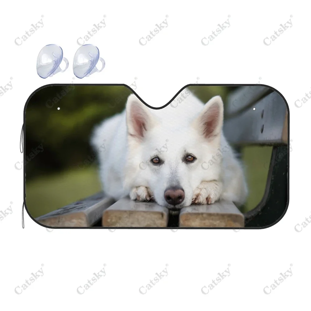 Animal Berger Blanc Suisse Car Windshield Cover Sun Shade Universal Folding Block UV Rays Sun Visor Protector for CARS SUV