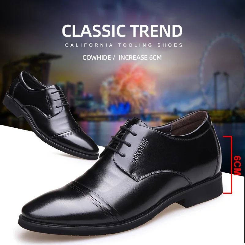 LAORENTOUspring/Summer Business Dress Men\'s Leather Shoes Men\'s Genuine Leather Breathable Pointed Tied Casual Elevated Shoes296