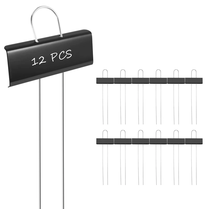 12 Pcs Metal Plant Labels Weatherproof Garden Markers Reusable Nursery Tags For Herb Flower Greenhouse (Black)