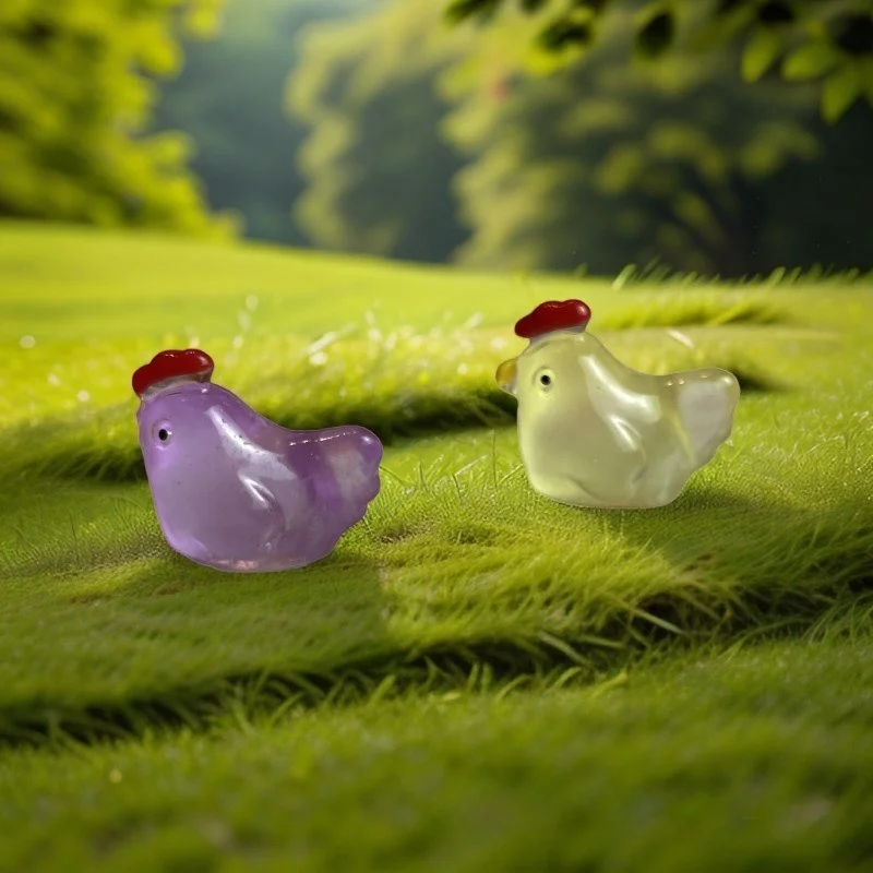 Cura criativa luminosa em miniatura frango boneca brinquedos diy artesanal acessórios decorativos bonito jardim microlandschaft para tanque de peixes