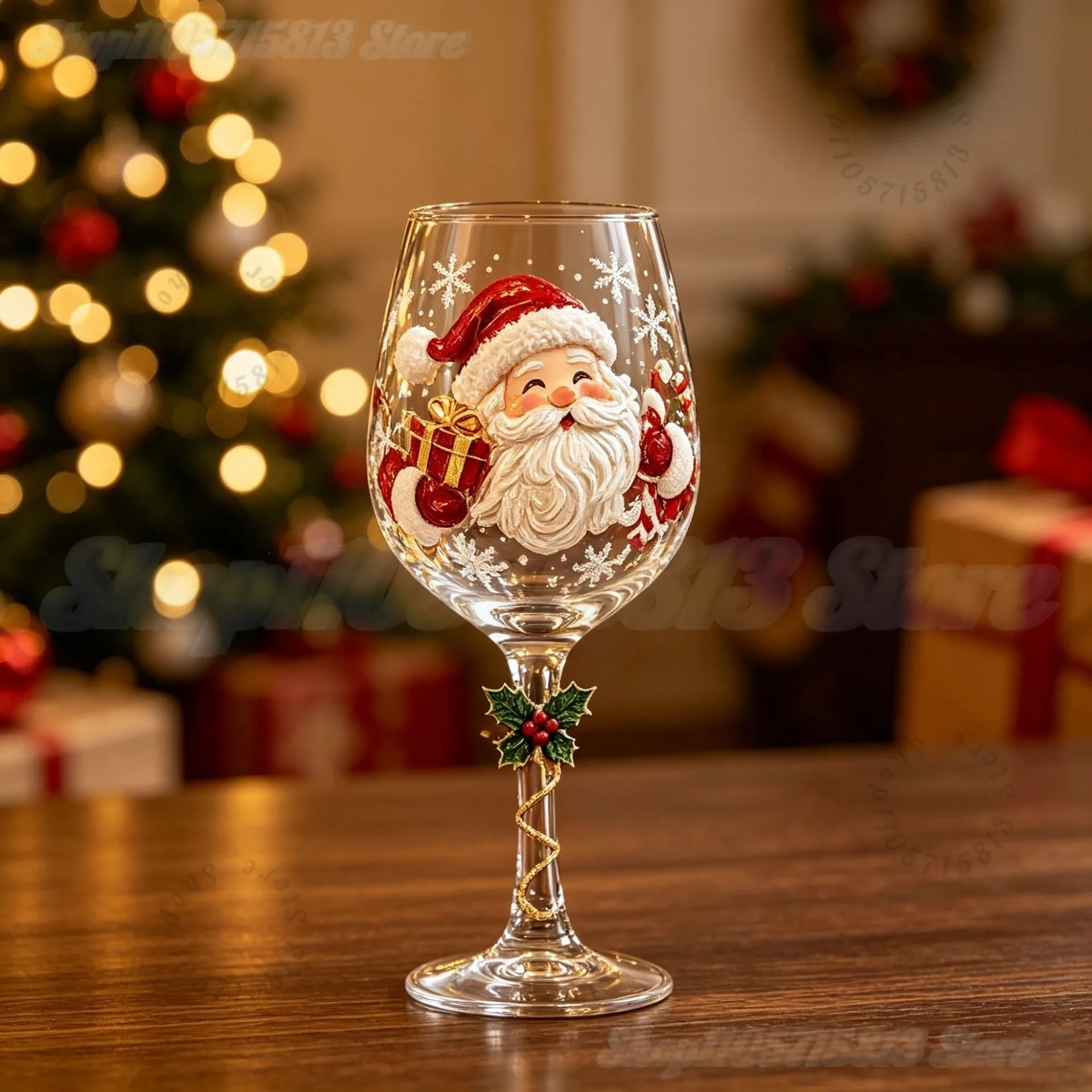 Novelty Christmas Wine Glasses Single & 6Pcs Gift Box Set,Christmas Stocking Tree Wreath Goblet for Christmas Party Decoration