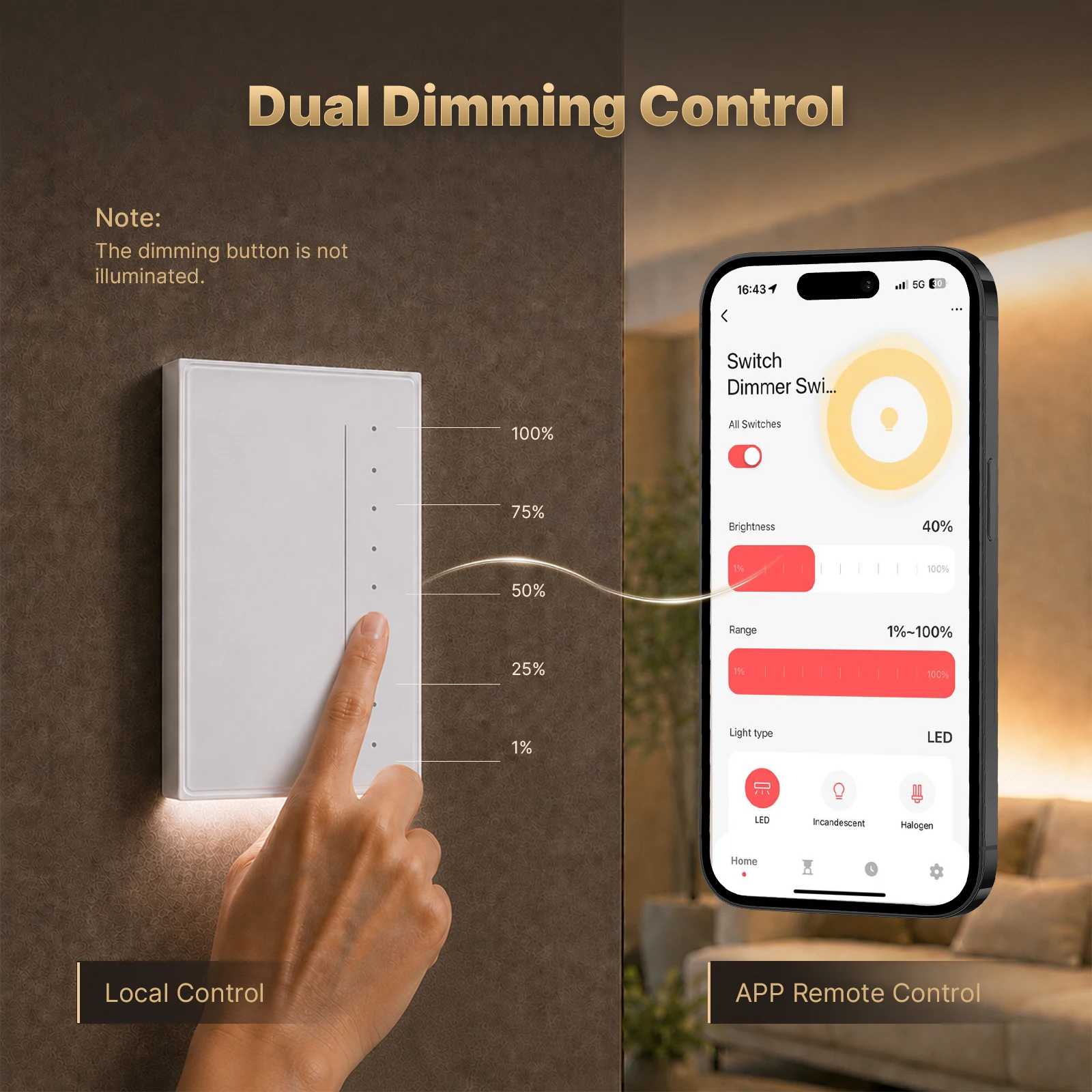 MOES WiFi Smart Touch Dimmer Switch AG Matte Glass Vibration Feedback Wall Dimmer Tuya Alexa Google Home