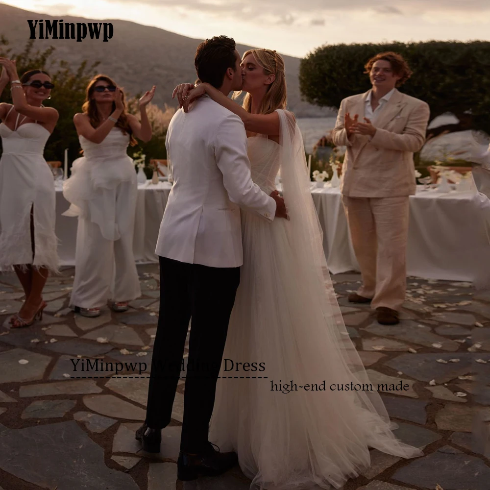 فساتين زفاف من التل على الشاطئ مخصصة على شكل حرف a على شكل قلب أشرطة سباغيتي بوهو فستان العروس لثنيات الزفاف فيستدوس دي نوفيا