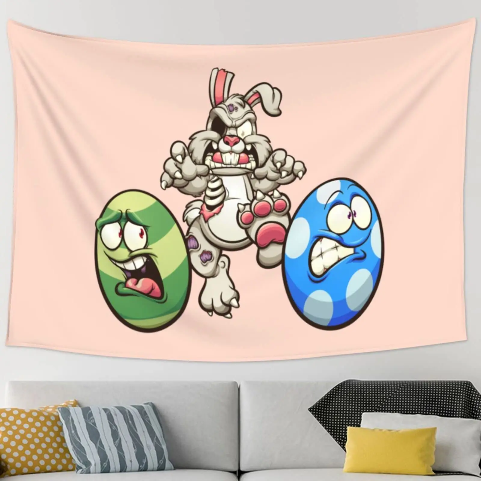 Easter Party Tapestry Decoration Easter Egg Bunny Hunt Tapestry Spring Easter Party Supplies Wall Hanging for Home Living Room