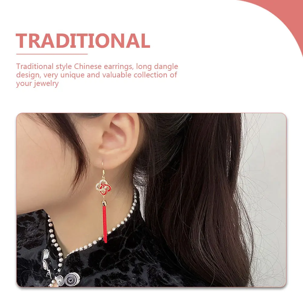 

4Pairs Chinese Style Earrings Tassel Long Drop Dangle Earrings Set for Women Teen Girls Festival Party Traditional Accessories