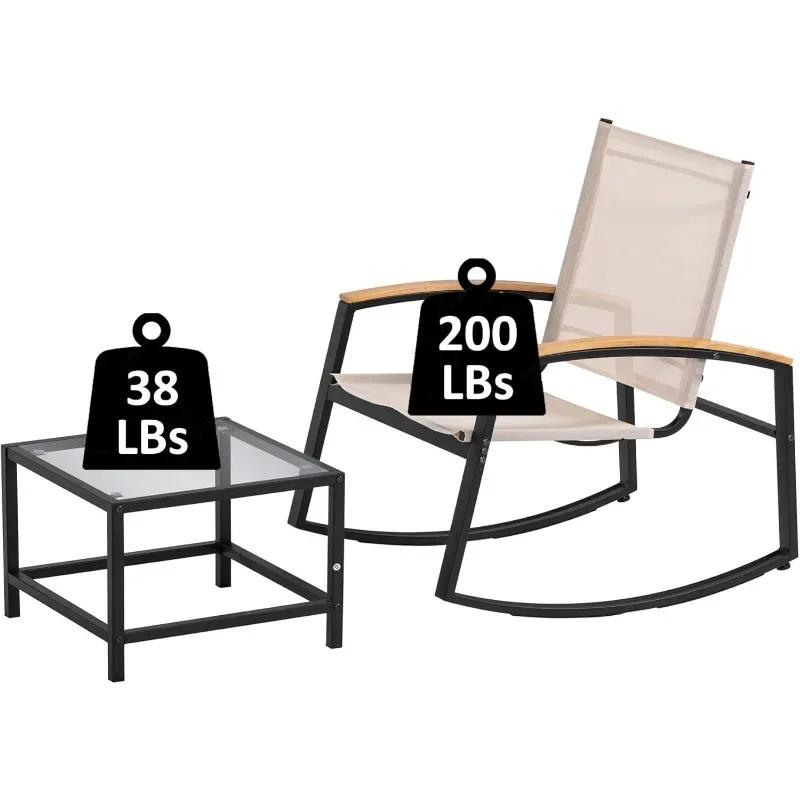 Table and Chair Set Small Patio Balcony Chair with Glass Side Table Set Outdoor Conversation Apartment Chairs for Backyard