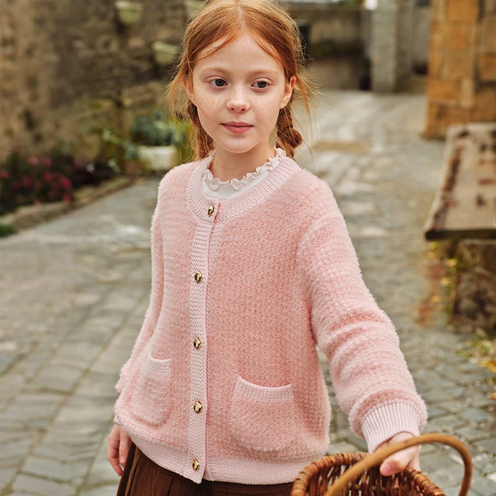 Dave Bella Children Autumn Spring Velvet Cardigan Coat Girls Long Sleeve Knitted Sweater Tops Kids Outdoor Clothes DK3262528