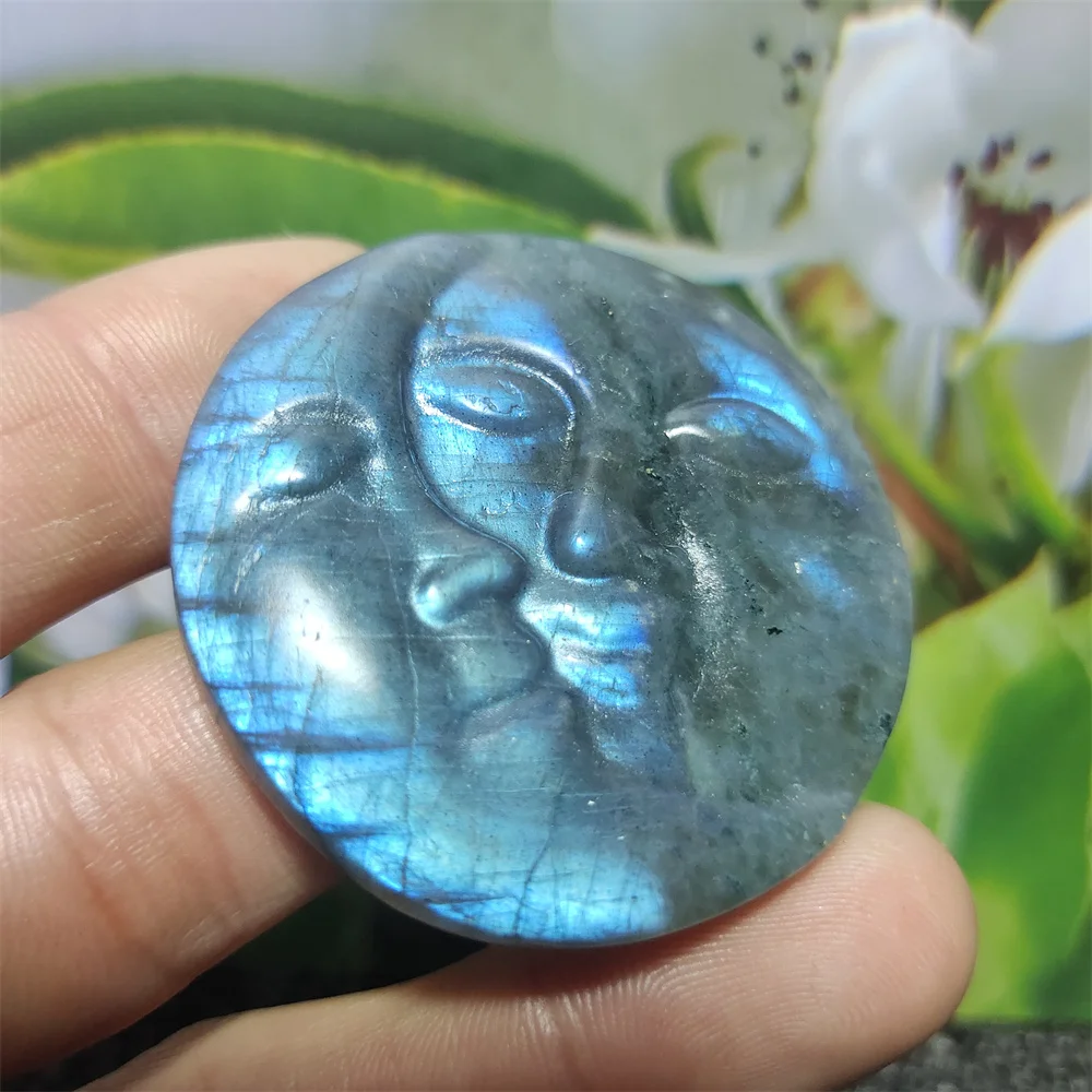 Labradorite Carving Sun Moon Face Hand-Carved Crafts Natural Crystals Quartz Healing Reiki Home Decoration