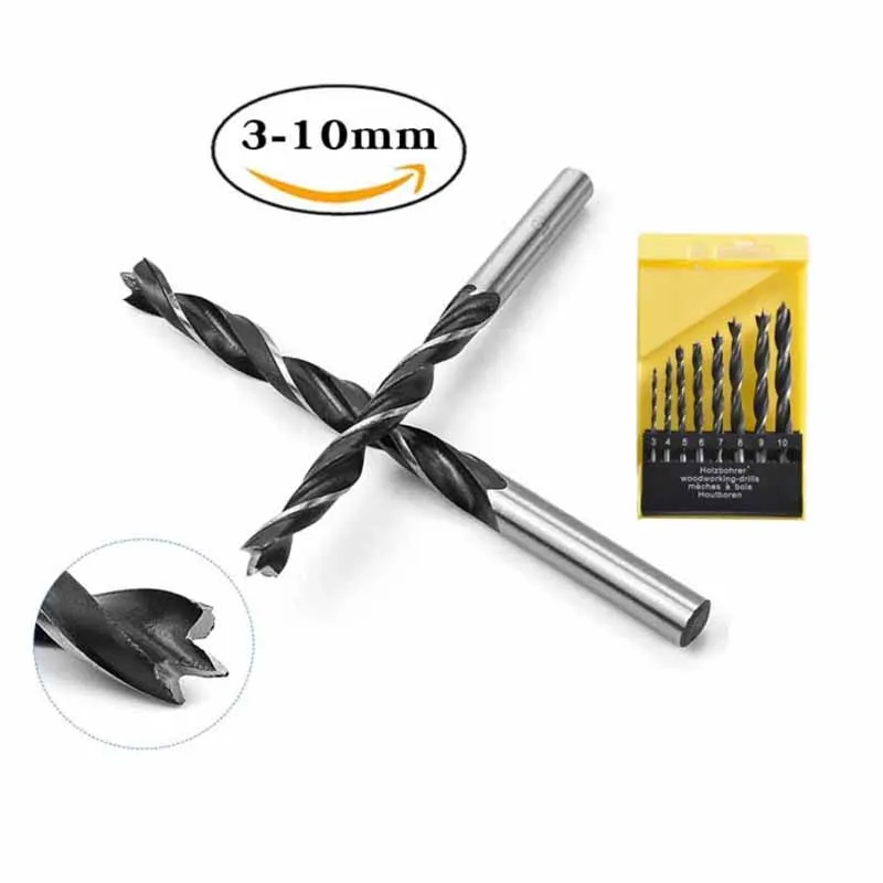 3-16mm High carbon steel round Shank Twist Three Brad Point Drill Bit Multi-size Wood Woodworking Tool