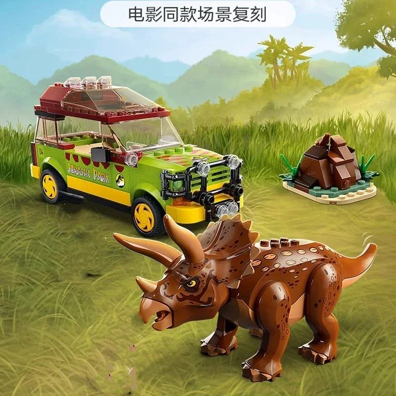Jurassiced dinossauro mundo parque compatível 76959 pesquisa triceratops modelo blocos de construção tijolos moc brinquedos crianças presentes