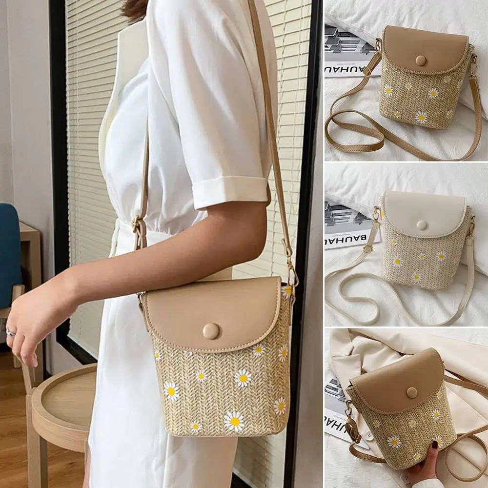 Fashion Women Summer Straw Bag Woven Beach Crossbody Bag for Ladies Cute Shoulder Rattan Handmade Knitted Small Handbag