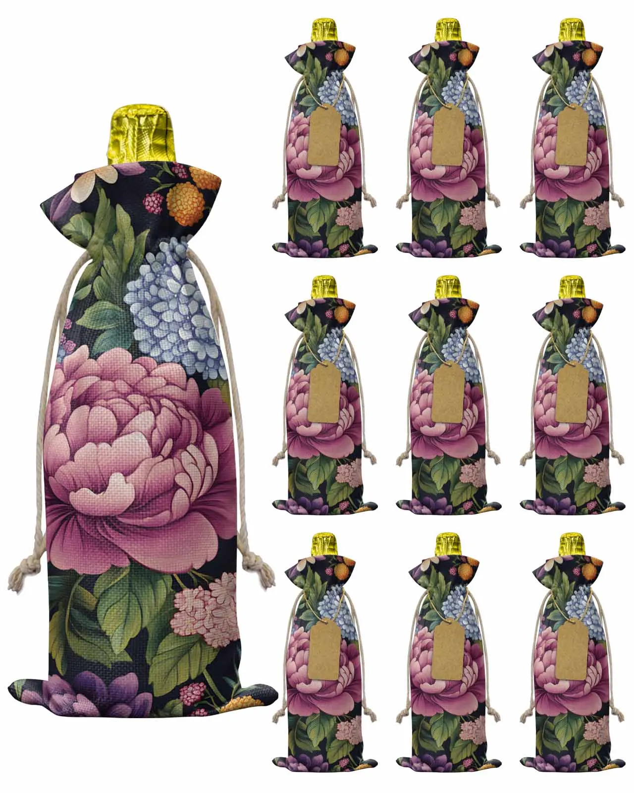 

10pcs Wine Bottle Covers Revivalism Dahlia Flower Wine Holder Carrier Packaging Bag Wedding Party Decor Gift
