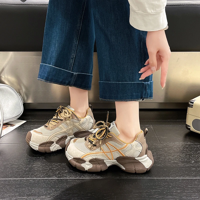 

Женские роскошные массивные кроссовки с сетчатыми вставками, дышащие, с увеличенной внутренней подошвой, для спорта, бега, повседневной носки, фитнеса, вулканизированные.