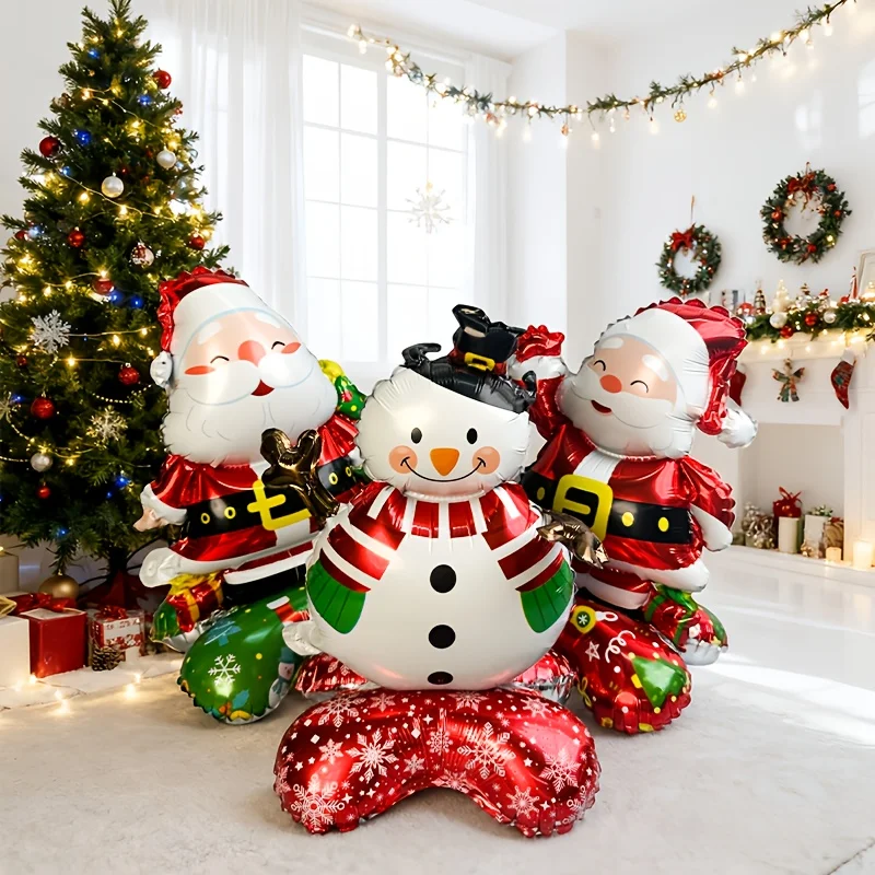 4 قطع من بالونات حفلات سانتا كلوز مقاس 16 بوصة، لتزيين حفلات عيد الميلاد، مزودة بقاعدة ثابتة، يمكن أن تقف بحرية