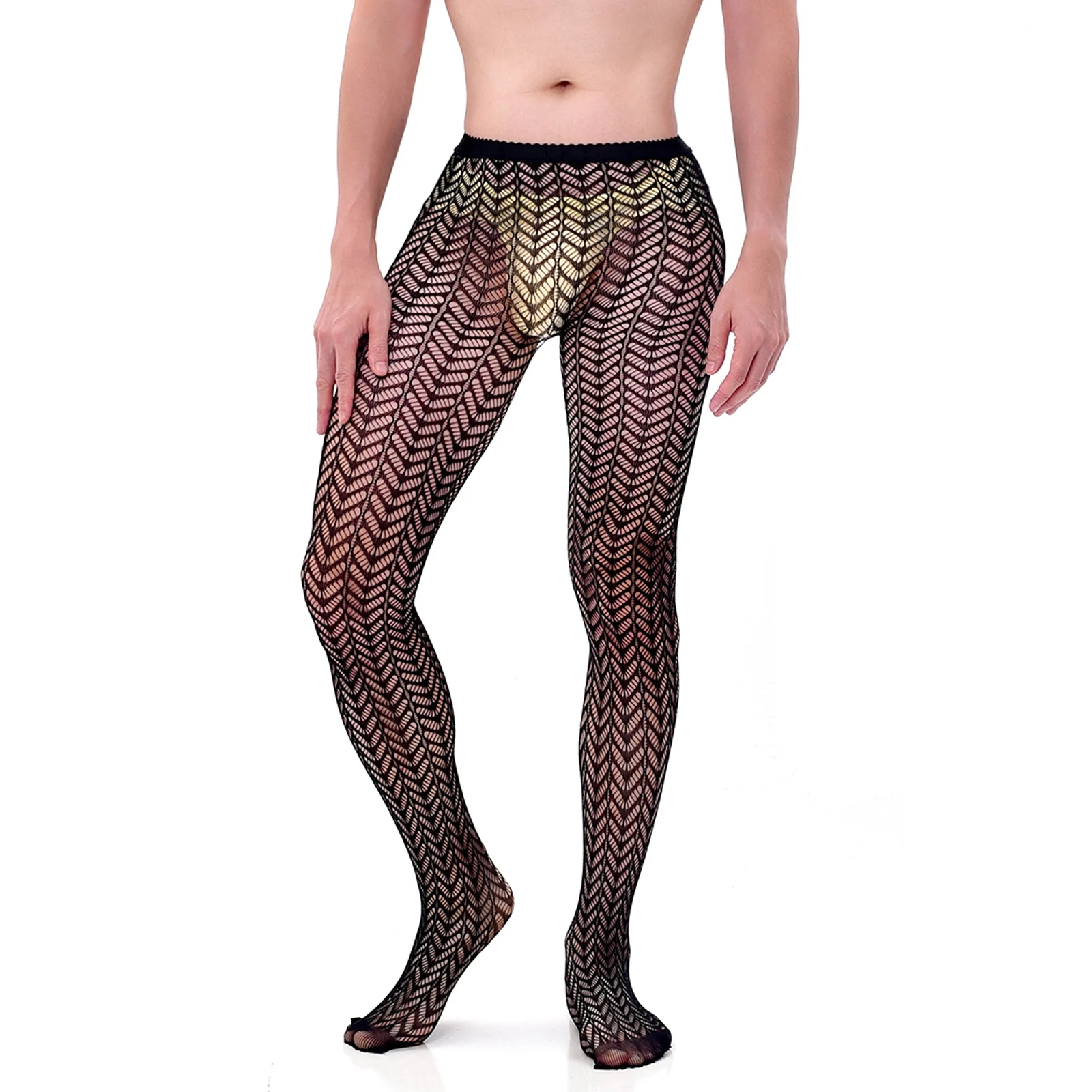 CLEVER-MENMODE Long Stockings Sexy Men Bulge Pouch Fishnet Tight Pantyhose Ultra Thin Fetish Elastic Leggings Club Wear