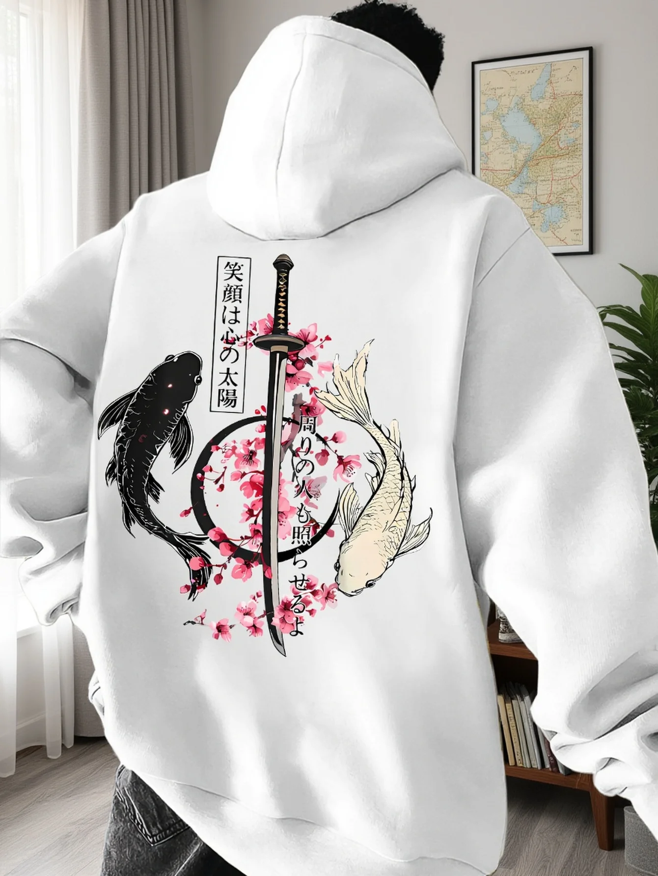 Japanese Style Hooded Sweatshirt for Men, Anime and Wind Style Hoodie, Made of Polyester Knit Fabric, Casual Style, Fitted Hoodie, Autumn/Winter Essentials