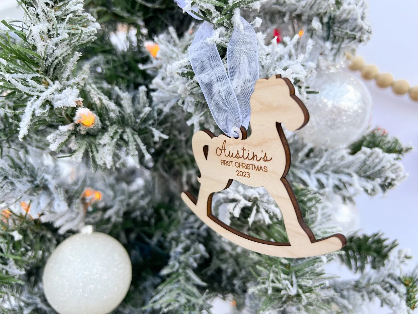 My First Christmas 2024, Personalised Babys First Christmas Ornament,Engraved Rocking Horse Ornament, New Baby Gift Tag