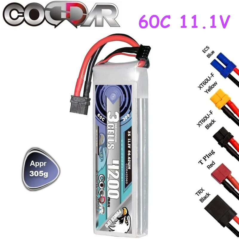 

Upgrade 3S 11.1V 60C 4200mAh Rechargeable Battery For FPV Drone RC Quadcopter Helicopter Airplane Hobby Boat RC 3S LiPo Battery