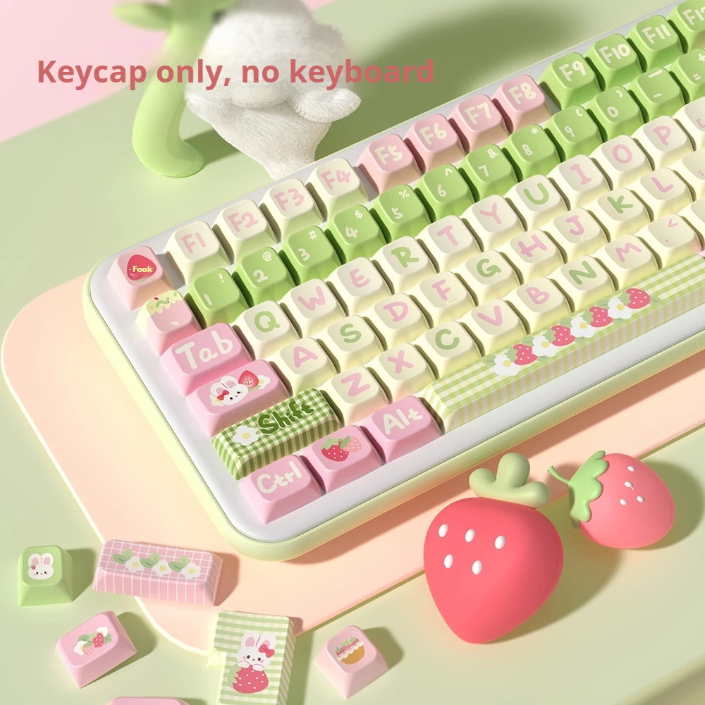 Strawberry Bunny Themed Keycaps 138/158key MDA Cherry Profile Pbt Hot Sublimation Mechanical Keyboard Cartoon Cute Keycaps