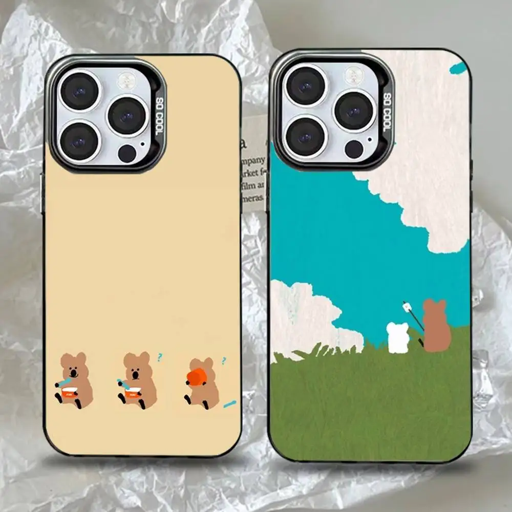 

Милый чехол для телефона с медведем D-Dinotaeng для iPhone 16,15,14,13,12,11, Pro, Max, Plus, Mini, XS, SE, черный матовый жесткий бампер с защитой от падения