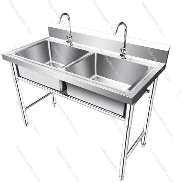 Commercial Sink Washing Basin 304 Stainless Steel Double-Slot Three-Slot Pool Single Sink Platform Hotel with Workbench