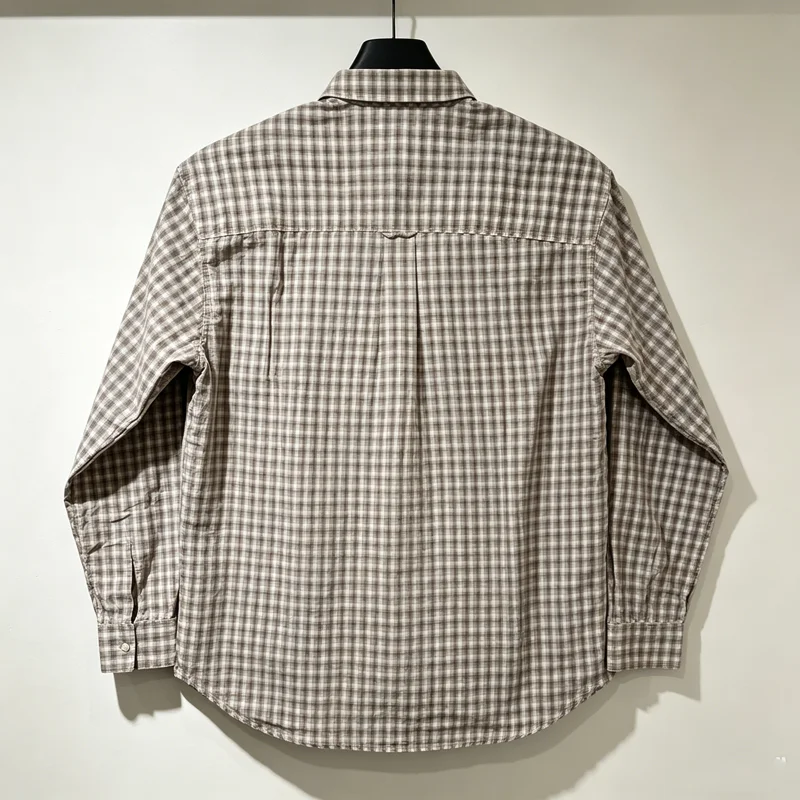 Long Sleeve Plaid Madness MDNS V-shape Shirt Japan Men Women High Quality Loose Beige Gray Office Shirt Blouse Patch Label