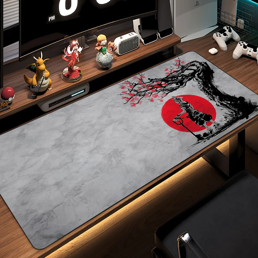 نغمات رمادية الساموراي موضوع لوحة ماوس الألعاب حصيرة مكتبية حصير الألعاب عدم الانزلاق المطاط مقاوم للماء ملحقات الكمبيوتر لوحة المفاتيح أنيمي ماوس الوسادات