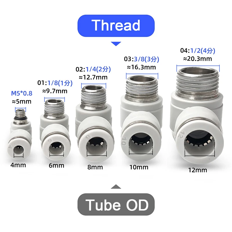 Pipe OD 4 6 8 10 12mm Pneumatic Quick Connector PH Outer Hex Elbow Joint Male Thread 1/8 1/4 3/8 1/2 BSP Tube Hose Fittings