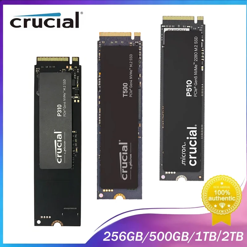 Unidad de Disco Duro Interna Crucial P510 de 1 TB PCIe Gen4 NVMe M.2 (Paquete OEM) y Crucial NVME 2280 P310 de 1 TB SSD y Crucial T500 de 1 TB