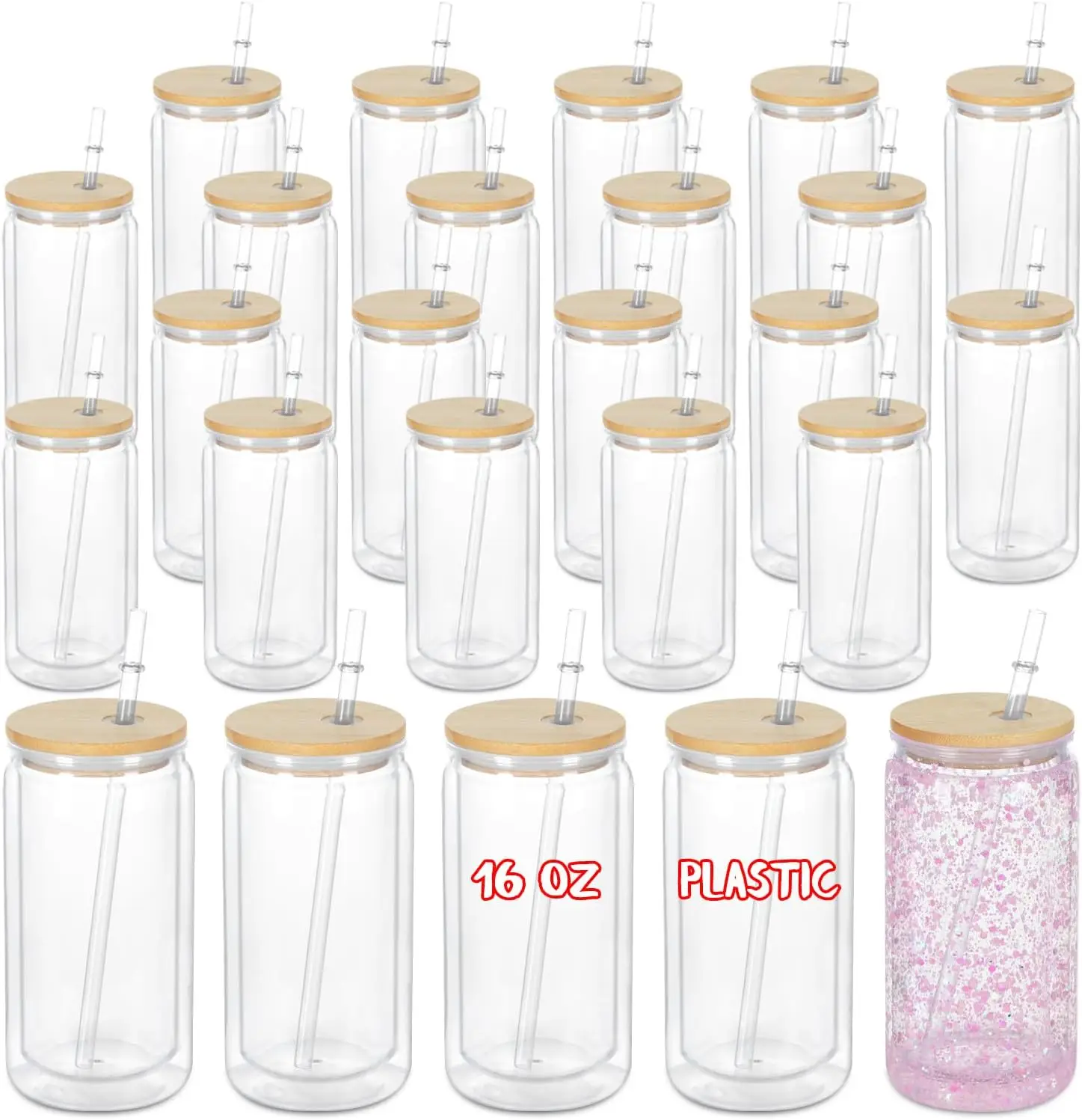 16 Oz Acrylic Snowglobe Tumbler 25 Pack Pre-Drilled Double Wall Plastic Clear Cup for Glitter Snow Globe Diy