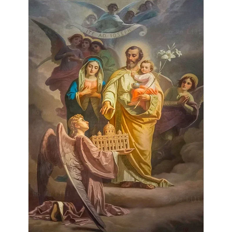 The Guardian Angel Holding Boy's Hand Saint Joseph Patron Catholicism Canvas Wall Art By Ho Me Lili For Livingroom Decor