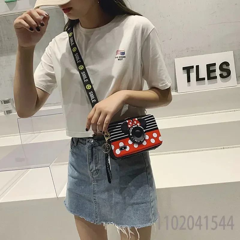 

Disney Kawaii Minnie Mouse Shoulder Bag for Women Camera Handbag Purse Cute Cartoon Ladies Crossbody Bag