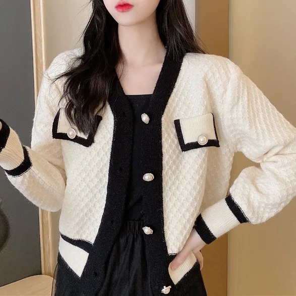 V-Neck Sweater New Women's Tops Lazy Japanese Retro Celebrity Style Cardigan Single-Breasted Outer Jacket