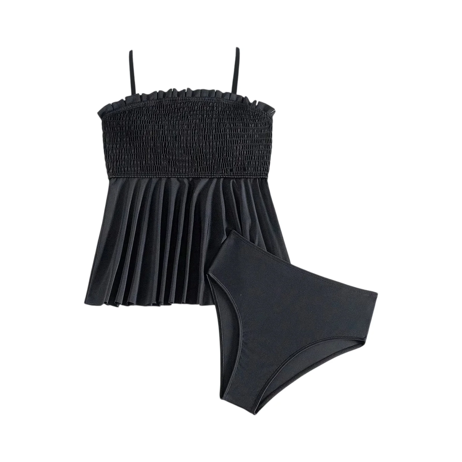 Women's Solid 2 Piece Plus Size Tankini Set Strapped Curvy Swimsuit High Waist Beach Lady Big Bathing Suit Summer Outfit - Image 5