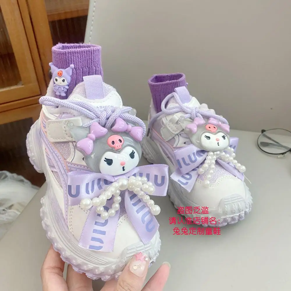 Spring Children Sneakers Kawaii Kuromi Melody Shoes Princess Cute Anime Sanrio Fashion Soft Bottom Anti-Slip Girls Casual Shoes