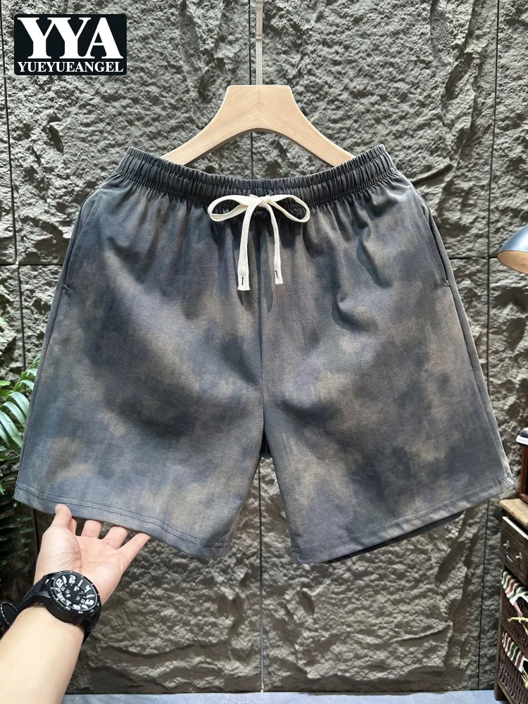 

Hot Sale Men Summer Short Trousers Elastic Waist Drawstring Above Knee Length Shorts Straight Loose Pocket Casual Trouser Male