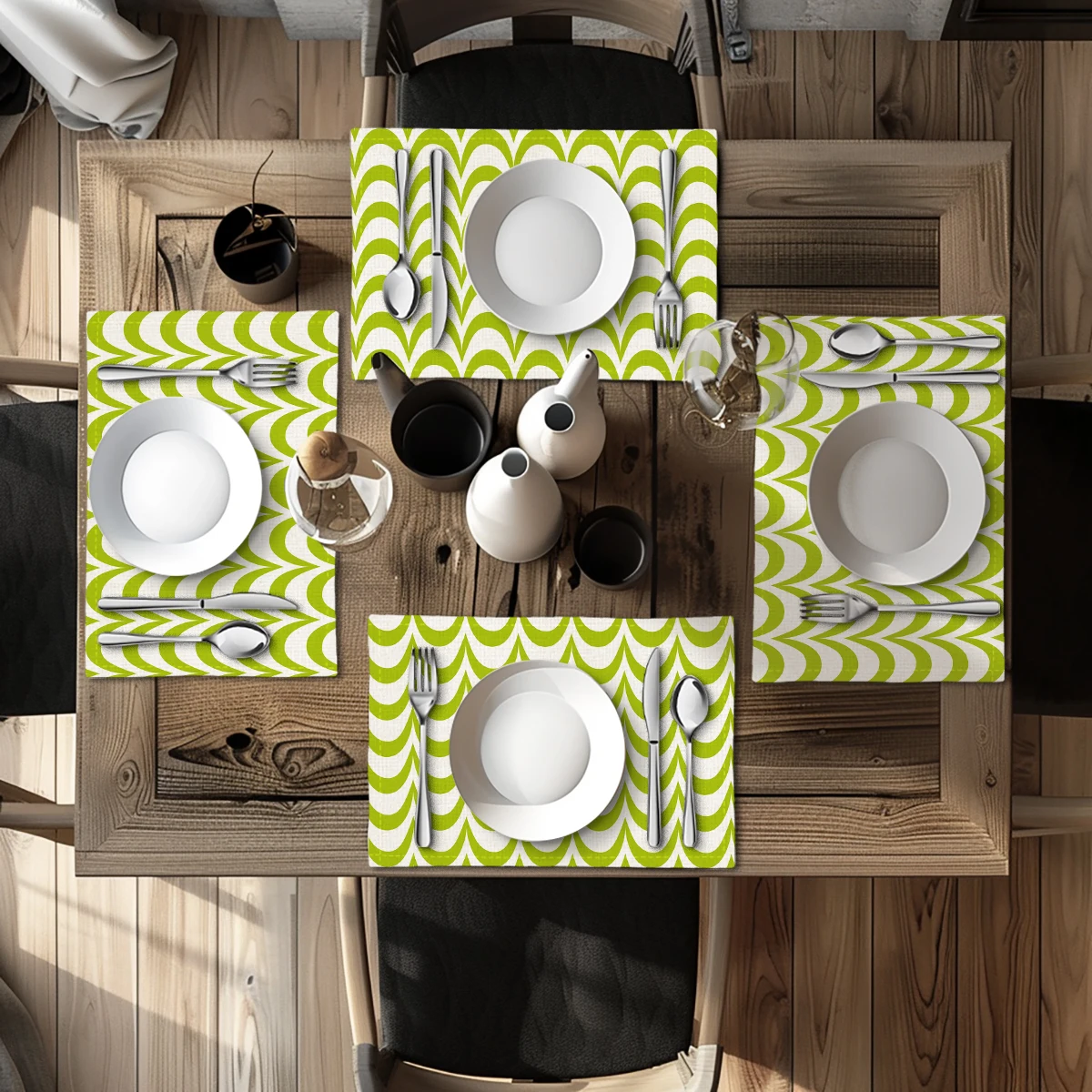 Geometric Diamond Pattern Polyester Placemats & Coasters - Stylish Table Linens for Home, Restaurant and Daily Use