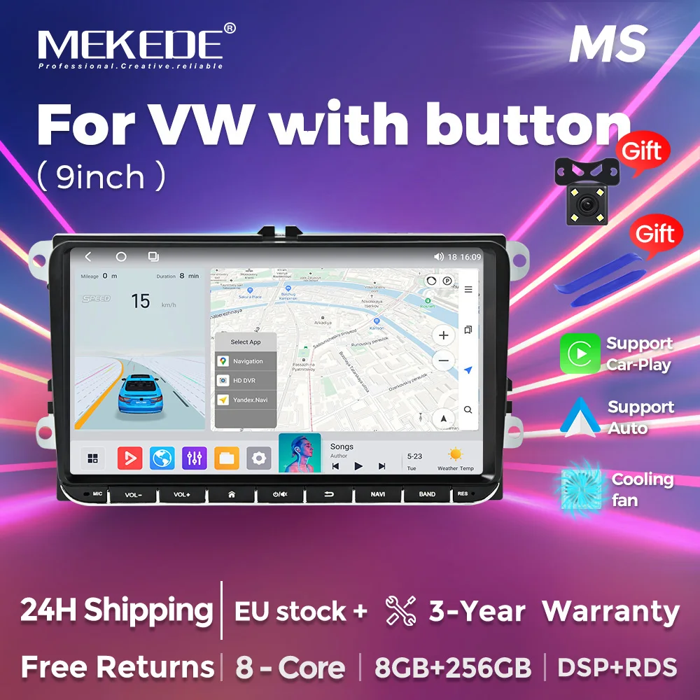 Mekede 9 pouces autoradio Carplay pour universel VW Volkswagen Passat B6 B7 Golf 5 6 Polo/Skoda Jetta Android 14 Navigation GPS