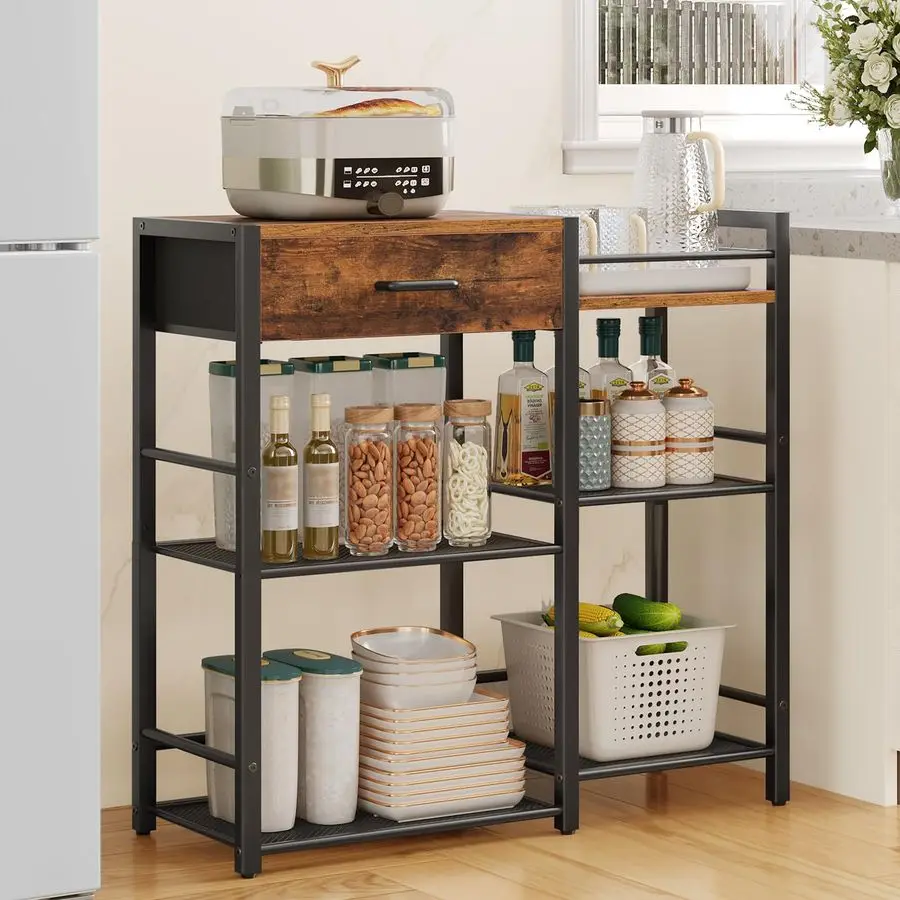 خزانة بار القهوة، محطة حامل القهوة في المزرعة، طاولة محطة المطبخ 6 طبقات مع درج، طاولة بار المطبخ للمساحة الصغيرة