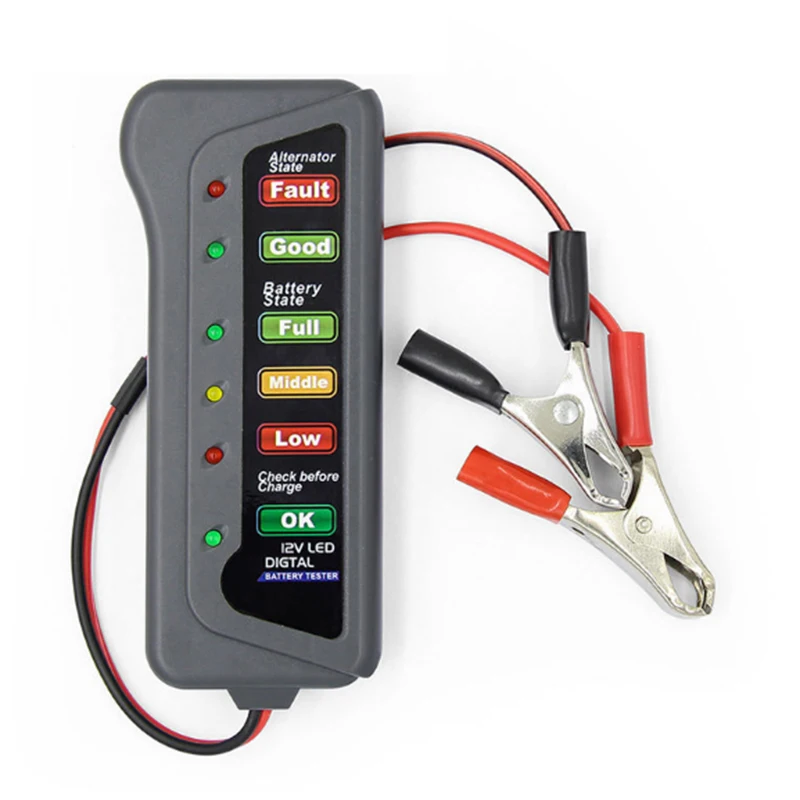 12V Car Battery Tester Digital Alternator 6 LED Lights Display Diagnostic Tool