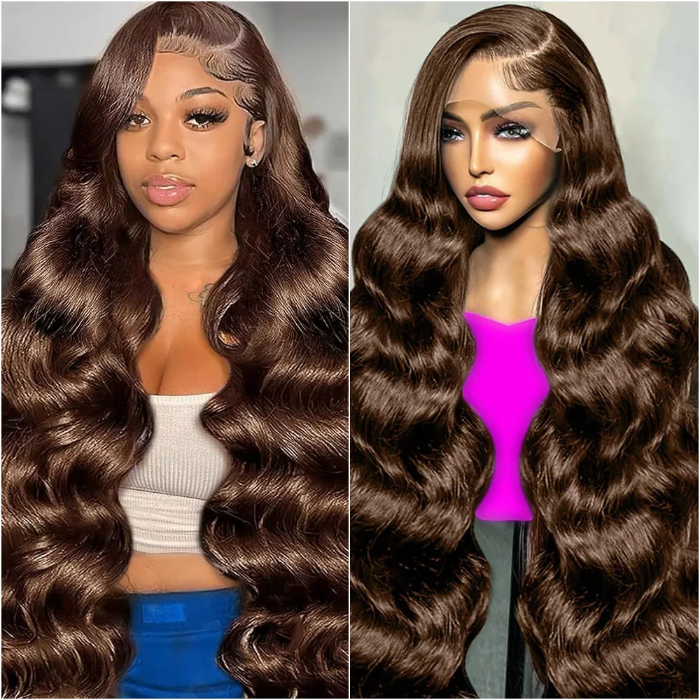 الشوكولاته براون الجسم موجة شعر مستعار 13x6 HD الدانتيل الجبهة الباروكات 13x4 الدانتيل الشفاف أمامي شعر مستعار ملون 100% قبل قطعها خصلات الشعر المستعار الإنسان #1