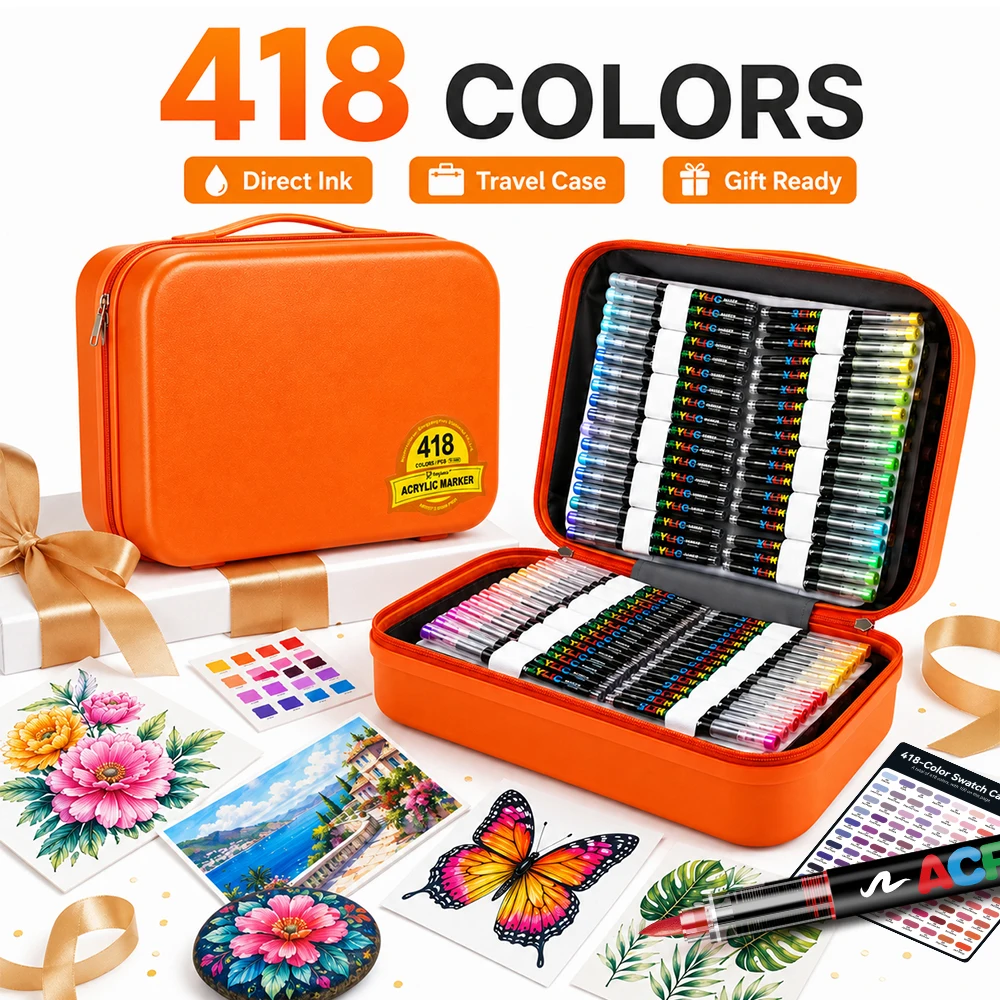 418 Colors Acrylic Paint Pens Markers Brush Tip Paint Markers for Rock Painting Wood Canvas Stone Christmas Gift DIY Crafts