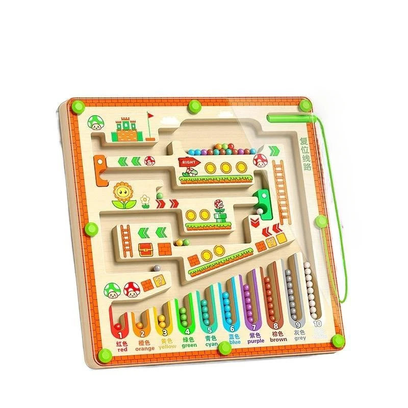 مونتيسوري المغناطيسي اللون عدد الفطر منزل المتاهة ألعاب خشبية للطفل لعب الأطفال المتاهة المشي الكرة مجموعات التعلم المبكر #5