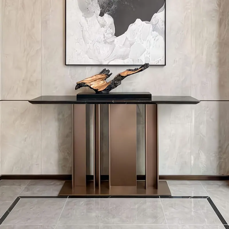

Italian modern stainless steel entrance table, simple entry, front door decoration, light luxury marble entrance table