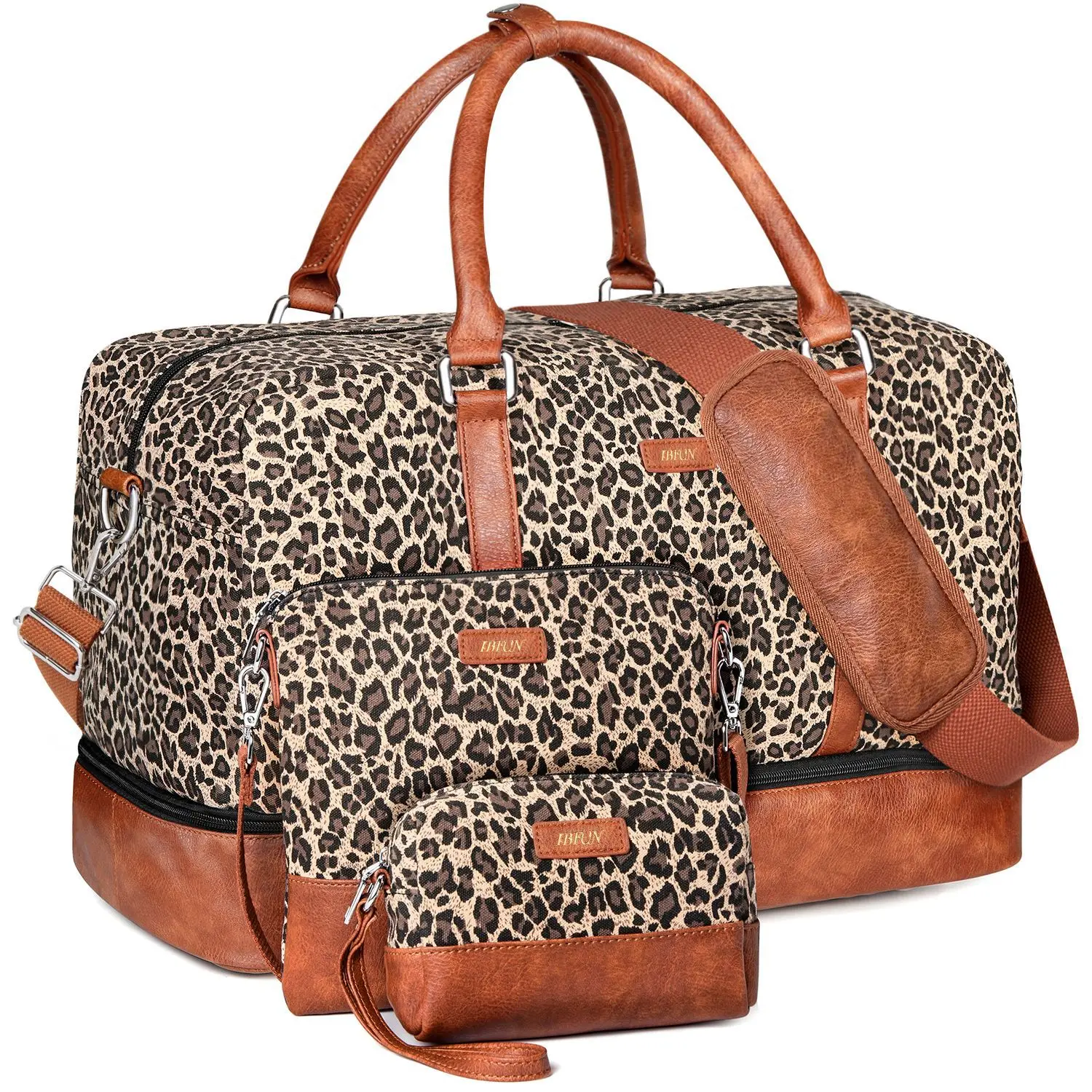 Leopard print travel bag for short distance travel, large capacity travel bag, waterproof luggage duffle garment handbag suit