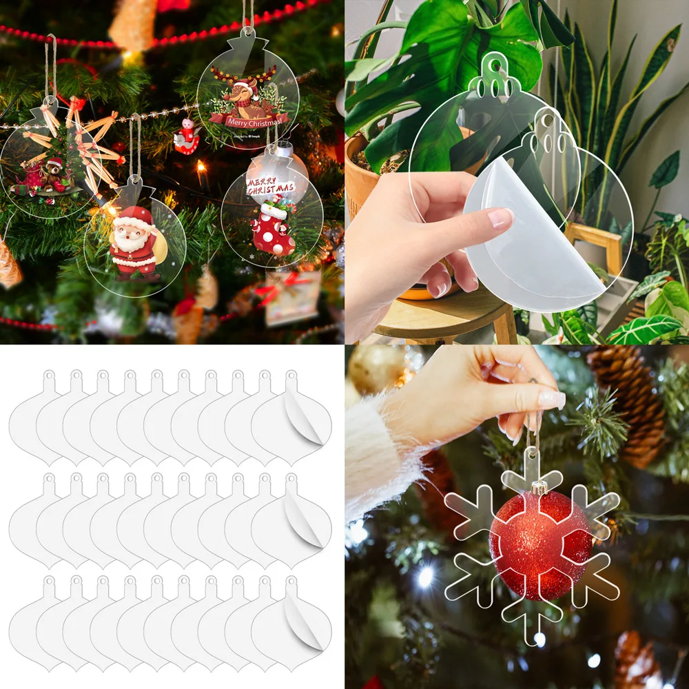 20/50Pcs Christmas Transparent Acrylic Disc DIY Blank Snowflake Christmas Tree Gift Decorations With Holes Hanging Ornaments