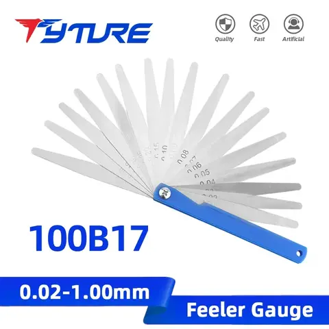 Tyture 100B17 필러 게이지 미터 크기 0.02-1mm 두께 게이지 세트 밸브 밸브의 단풍 측정 프로브 용 점화 플러그 갭
