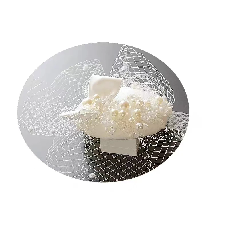 Handmade pérola nupcial cocar, Fascinator, acessórios do cabelo do casamento, Medicine Box Hat, Party Fedora, cabelo Fedora, luxo